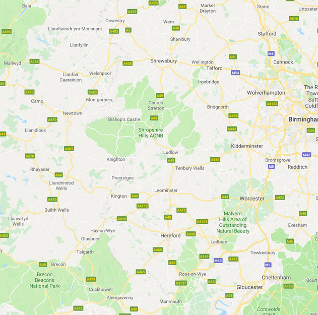 Shropshire, Herefordshire, North Worcestershire, Powys and all over the UK